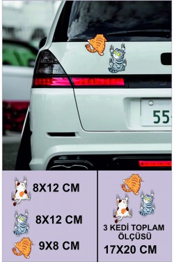 3d Sticker 3lü Çizen Kediler Oto Sticker, Motorsiklet, Kask, Laptop Sticker 17x20 Cm Oto Aksesuar
