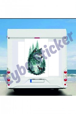 Kurt ve geyikler doğal yaşam kamp karavan doğal sticker 40x75 cm renkli baskı