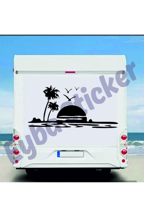 deniz palmiye gün batımı 118x55cm karavan kamp sticker