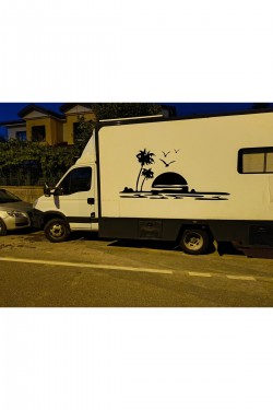 Deniz palmiye gün batımı 250x118cm karavan kamp sticker