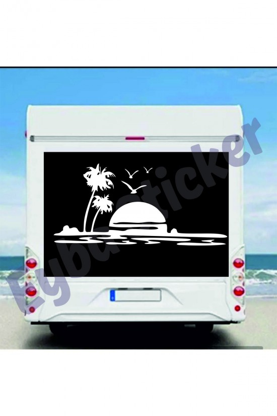 deniz palmiye gün batımı 118x55cm karavan kamp sticker