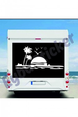 deniz palmiye gün batımı 118x55cm karavan kamp sticker