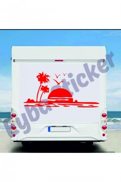 deniz palmiye gün batımı 118x55cm karavan kamp sticker