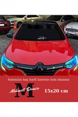 Baş harfli özel isim imza sticker 15x25 araç cam oto traktör