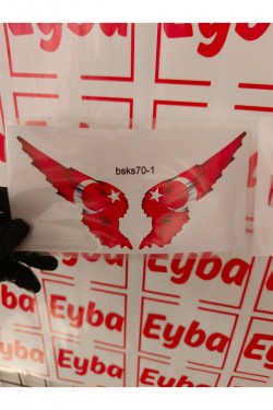 bayraklı 2li kanat 19x10 cm baskes 1 adet renkli baskı sticker, bisiklet, karavan,otomobil,çocuk