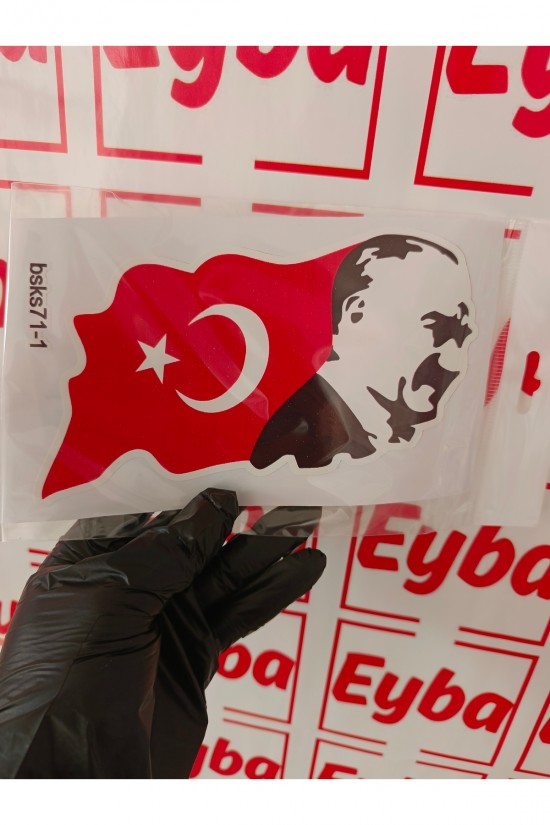 Atatürk ve bayrak 12x18 cm baskes 1 adet renkli baskı sticker, bisiklet, karavan,otomobil,çocuk Atatürk ve bayrak 12x18 cm baskes 1 adet renkli baskı sticker, bisiklet, karavan,otomobil,çocuk