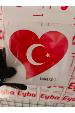 kalp bayrak 12x11 cm baskes 1 adet renkli baskı sticker, bisiklet, karavan,otomobil,çocuk