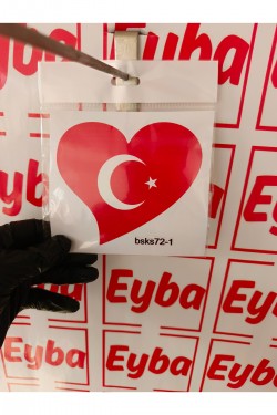 kalp bayrak 12x11 cm baskes 1 adet renkli baskı sticker, bisiklet, karavan,otomobil,çocuk