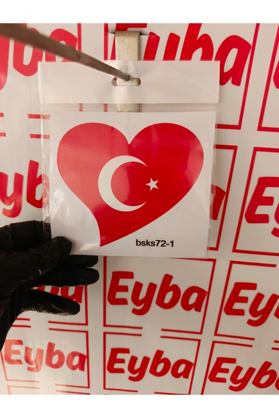 kalp bayrak 12x11 cm baskes 1 adet renkli baskı sticker, bisiklet, karavan,otomobil,çocuk