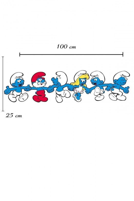 Şirinler Çocuk Odası Duvar Kağıdı Aksesuarları Süsü Duvar Sticker 100x25 Cm