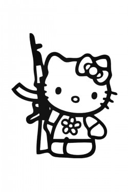 Hello Kitty With Gun Araba Oto Arma Duvar Ev Dekoratif Çıkartma Sticker 20 cm