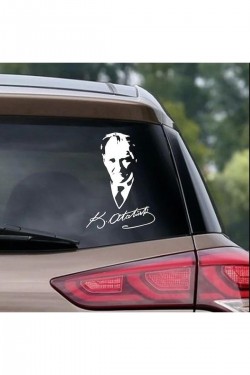 Mustafa Kemal Atatürk Imzalı Sticker Atatürk Sticker Oto Sticker Beyaz 30cm X 23cm
