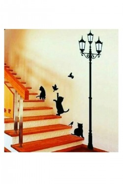 Kediler Ve Sokak Lambası Sticker 115x50