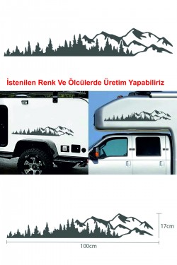 2 Adet Dağ Manzara Kamp Sticker Oto Sticker Araba Sticker Karavan Sticker 100x17 Cm