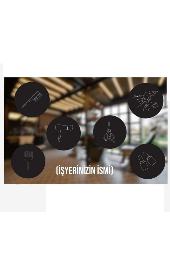 Kuaför Set 6 Lı Işyeri Cam Sticker Güzel Kadın Makas Kesim Saç Berber Sticker