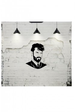 Takım Elbiseli Siluetlierkek Kuaförü Işyeri Cam Sticker Makas Kesim Saç