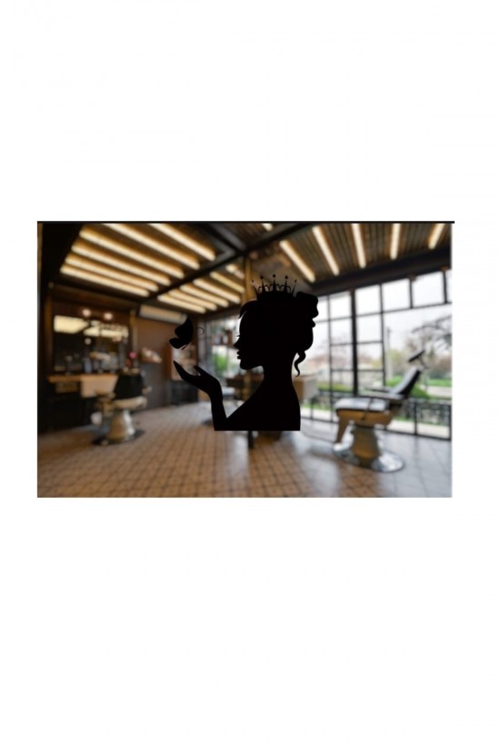 Kuaför Güzel Kadın Tac Isimli Işyeri Cam Sticker Güzel Kadın Makas Kesim Saç Sticker