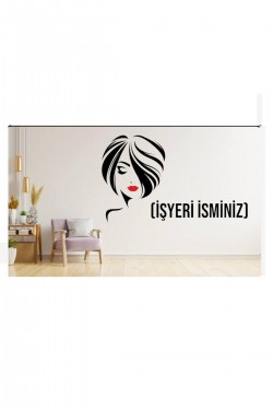 Kısa Saçlı Kırmizi Dudak Kuaför Güzel Kadın Büyük Isimli Şekil 3 Işyeri Cam Sticker Sticker