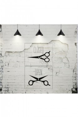 Erkek Kuaförü Açık Kapalı Makas Berber Işyeri Cam Sticker Kesim Saç