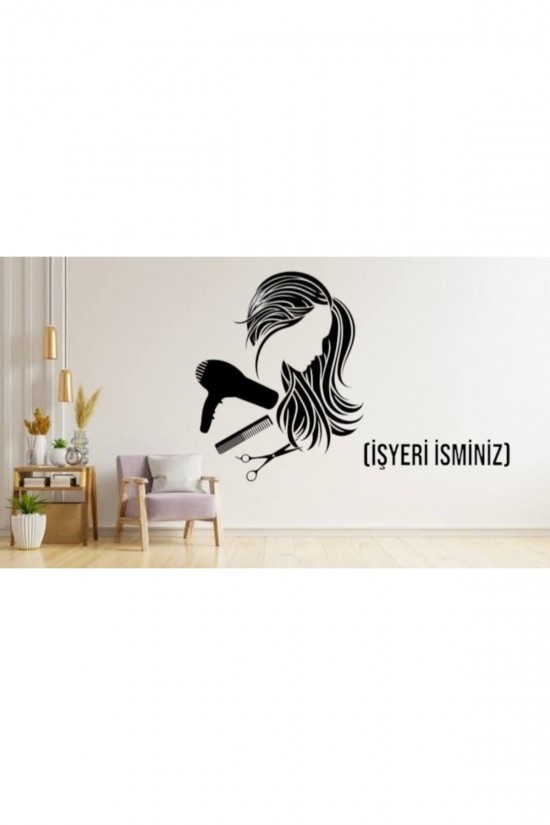 Kurutma Makineli Uzun Saçlı Kuaförü Işyeri Ismi Güzel Kadın Işyeri Cam Yapışkan Sticker