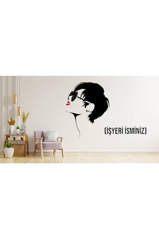 Gözlüklü Kısa Saçlı Kuaförü Cam Yapışkan Sticker Duvar Ve Cam Için Güzellik Salonu Dudak Gözlüklü Kısa Saçlı Kuaförü Cam Yapışkan Sticker Duvar Ve Cam Için Güzellik Salonu Dudak