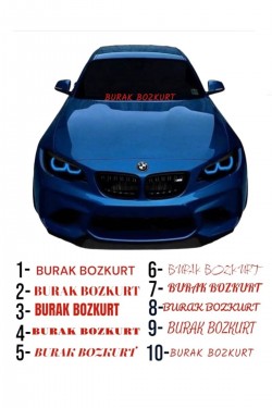 Isme Özel Yazı 55x10cm Kırmızı Ön Cam Sticker Araç Oto Traktör