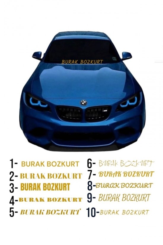 Isme Özel Yazı 55x10cm Gold Ön Cam Sticker Araç Oto Traktör