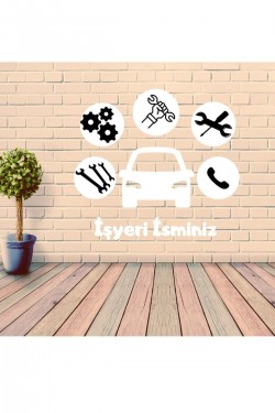 Tamir işyeri camı set beyaz sticker ÖZEL İŞYERİ ismi reklam tanıtım anahtar araba