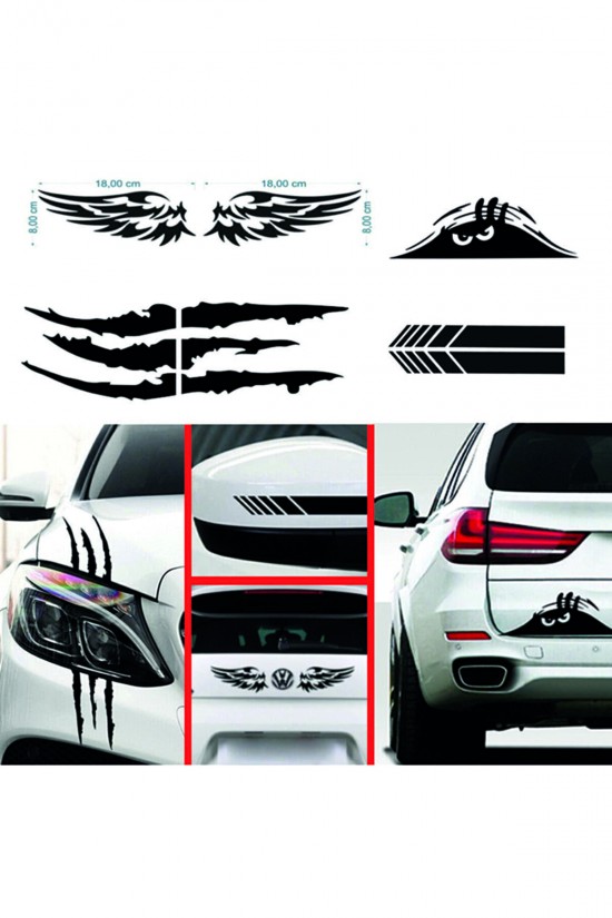 Oto Sticker Mega 4lü Paket Dikiz, Kanat, Monster Pençe, Bagaj Sticker