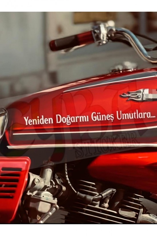 Yeniden Doğar mı Güneş Umutlara... Motorsiklet yazı sticker